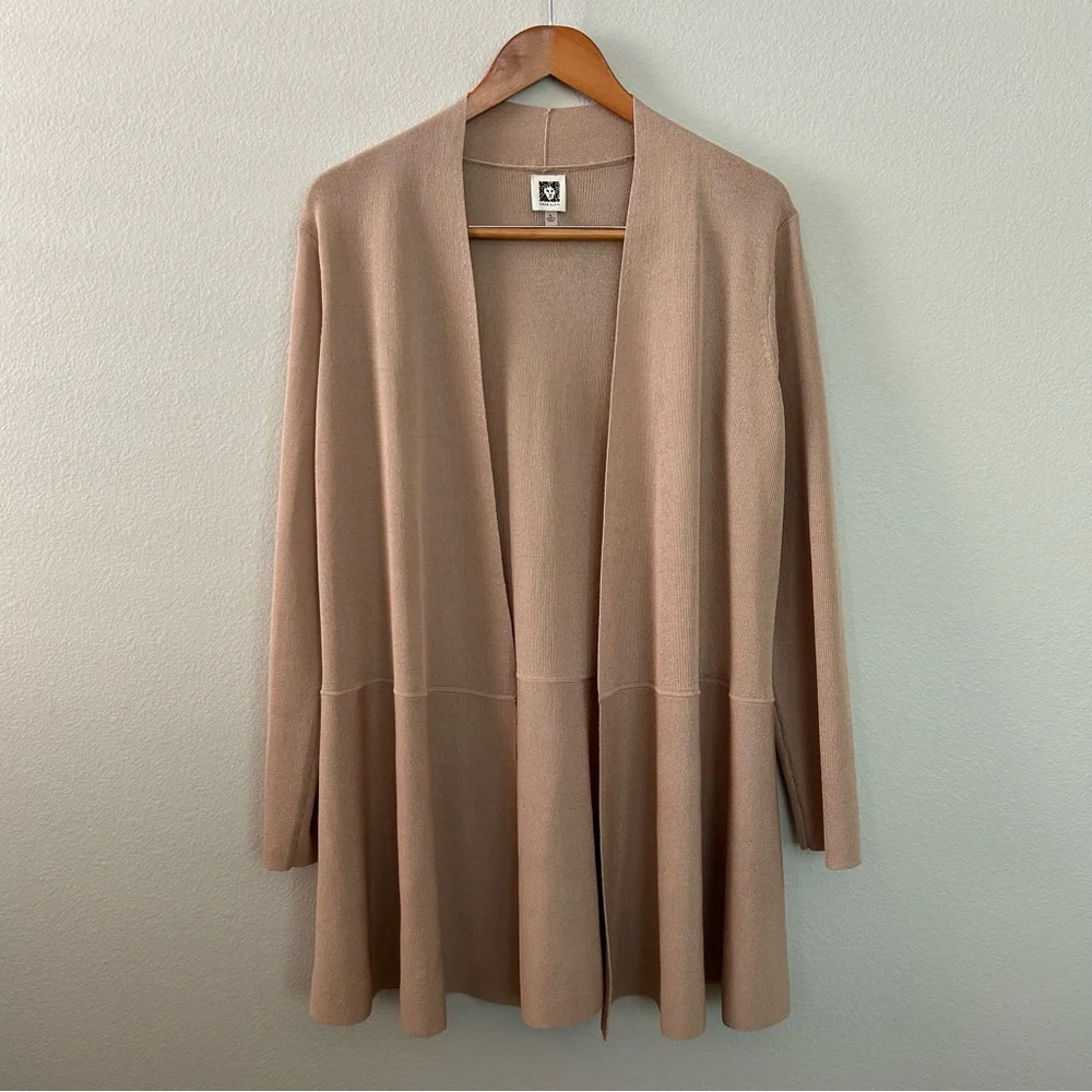 Soft Cozy Winter Academic Tan Cardigan Sweater Open Front - Picture 2 of 6
